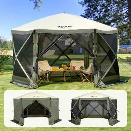 Pop Up Gazebo Tent, Pop-Up Screen Tent 6 Sided Canopy Sun Shelter with 6 Removable Privacy Wind Cloths & Mesh Windows, 12x12FT Quick Set Screen Tent with Mosquito Netting, Army Green