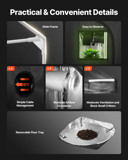 Inomhusväxttältkit, 60 x 60 x 180 cm, inomhusväxttält med fullspektrum LED-växtljus och ventilationssystem, 600D högreflekterande Mylar, odlingstält för blomstergrönsaker