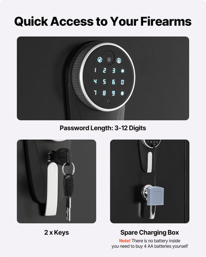 4 Gun Safe, Long Gun Cabinet for Rifles and Pistols, Quick Access Rifle Safe with 2 Ammo Slots, 2 Pistol Pockets & 2 Adjustable Racks, Large Digital Cabinet with Key and Password Lock