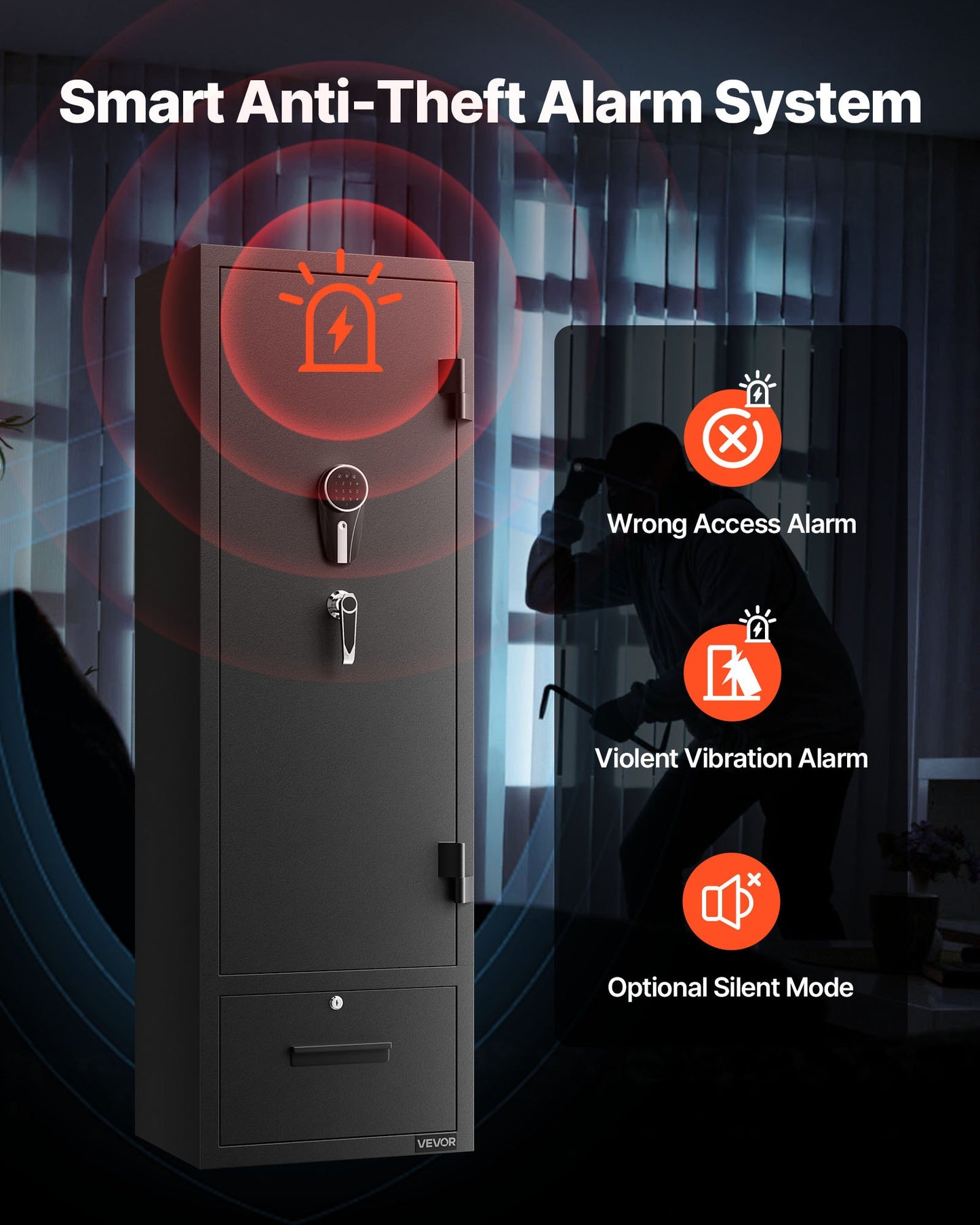 4 Gun Safe, Long Gun Cabinet for Rifles and Pistols, Quick Access Rifle Safe with 2 Ammo Slots, 2 Pistol Pockets & 2 Adjustable Racks, Large Digital Cabinet with Key and Password Lock