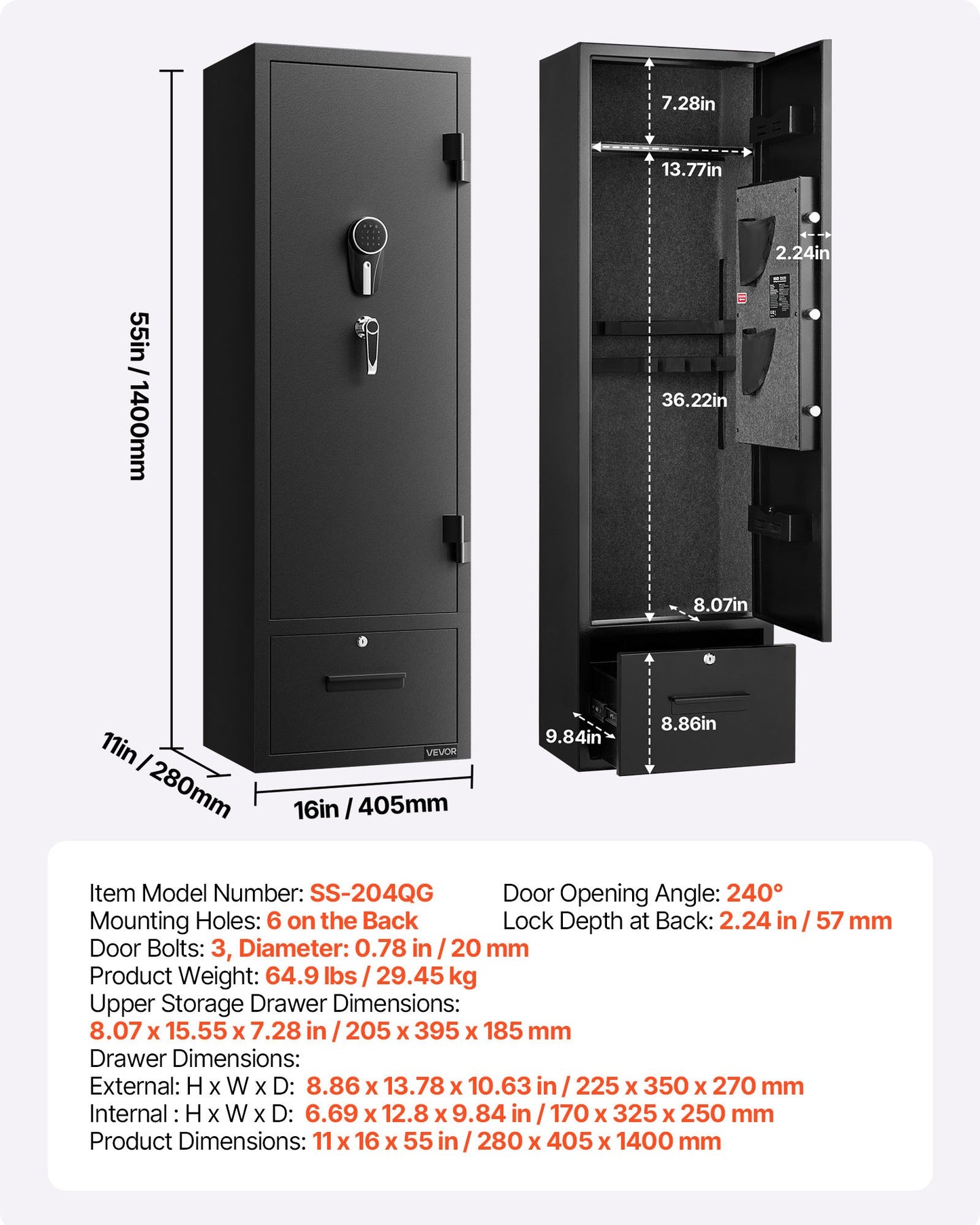 4 Gun Safe, Long Gun Cabinet for Rifles and Pistols, Quick Access Rifle Safe with 2 Ammo Slots, 2 Pistol Pockets & 2 Adjustable Racks, Large Digital Cabinet with Key and Password Lock