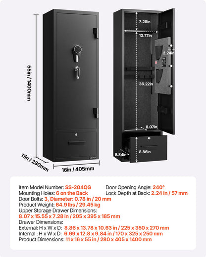 4 Gun Safe, Long Gun Cabinet for Rifles and Pistols, Quick Access Rifle Safe with 2 Ammo Slots, 2 Pistol Pockets & 2 Adjustable Racks, Large Digital Cabinet with Key and Password Lock