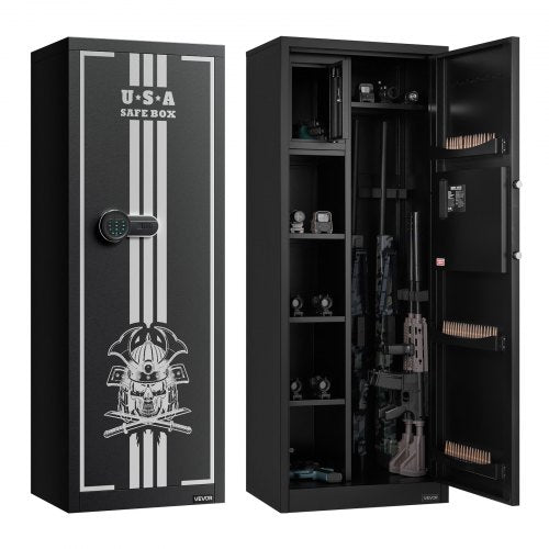 4 Gun Safe, Long Gun Cabinet for Rifles and Pistols, Quick Access Rifle Safe with 3 Ammo Slots and 2 Adjustable Racks, Large Digital Cabinet with Key and Password Lock
