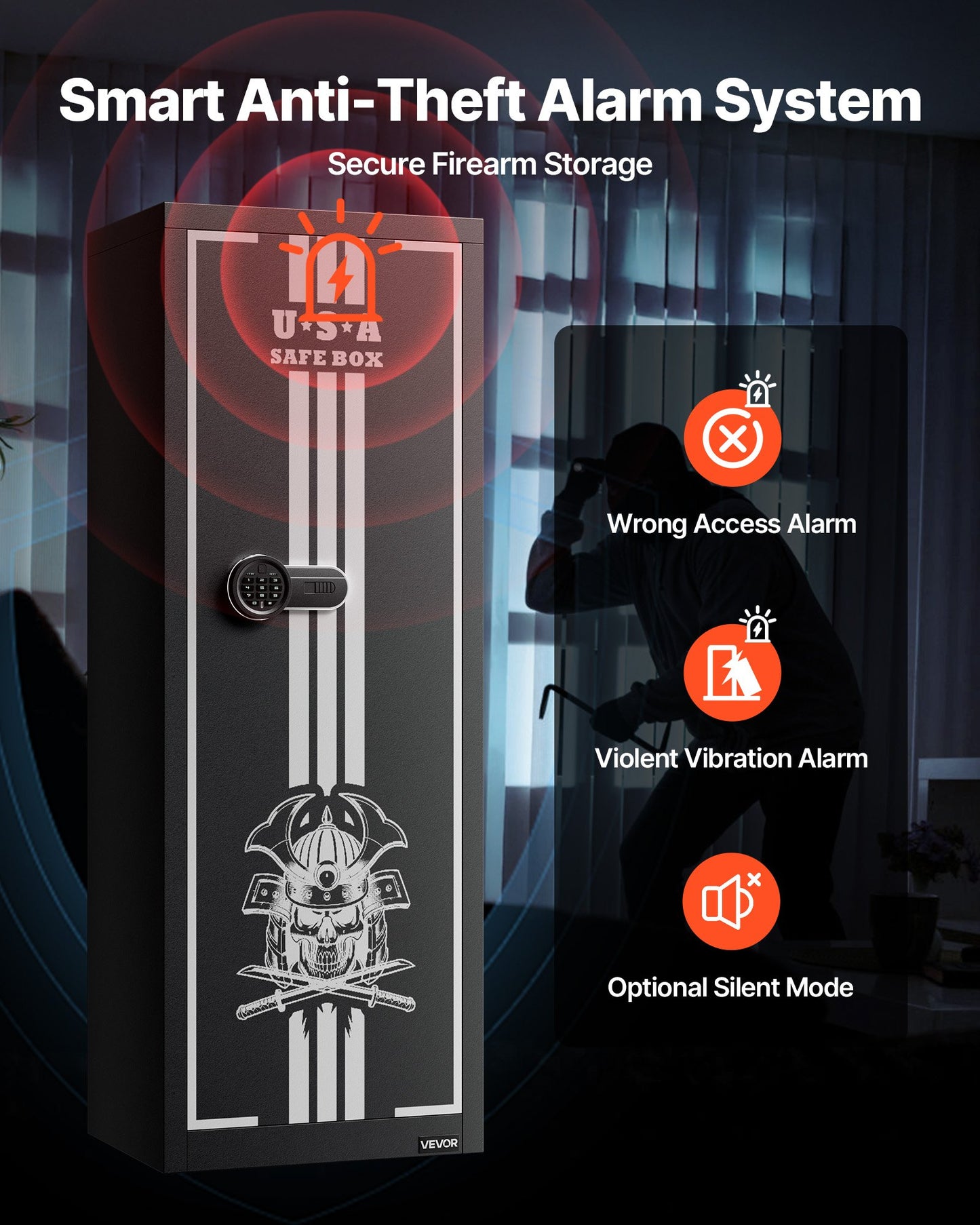 4 Gun Safe, Long Gun Cabinet for Rifles and Pistols, Quick Access Rifle Safe with 3 Ammo Slots and 2 Adjustable Racks, Large Digital Cabinet with Key and Password Lock