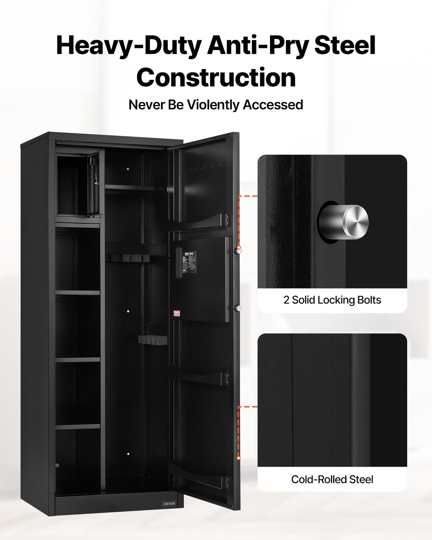 4 Gun Safe, Long Gun Cabinet for Rifles and Pistols, Quick Access Rifle Safe with 3 Ammo Slots and 2 Adjustable Racks, Large Digital Cabinet with Key and Password Lock