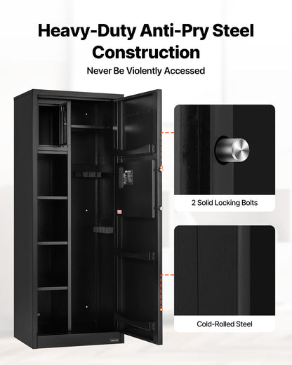4 Gun Safe, Long Gun Cabinet for Rifles and Pistols, Quick Access Rifle Safe with 3 Ammo Slots and 2 Adjustable Racks, Large Digital Cabinet with Key and Password Lock