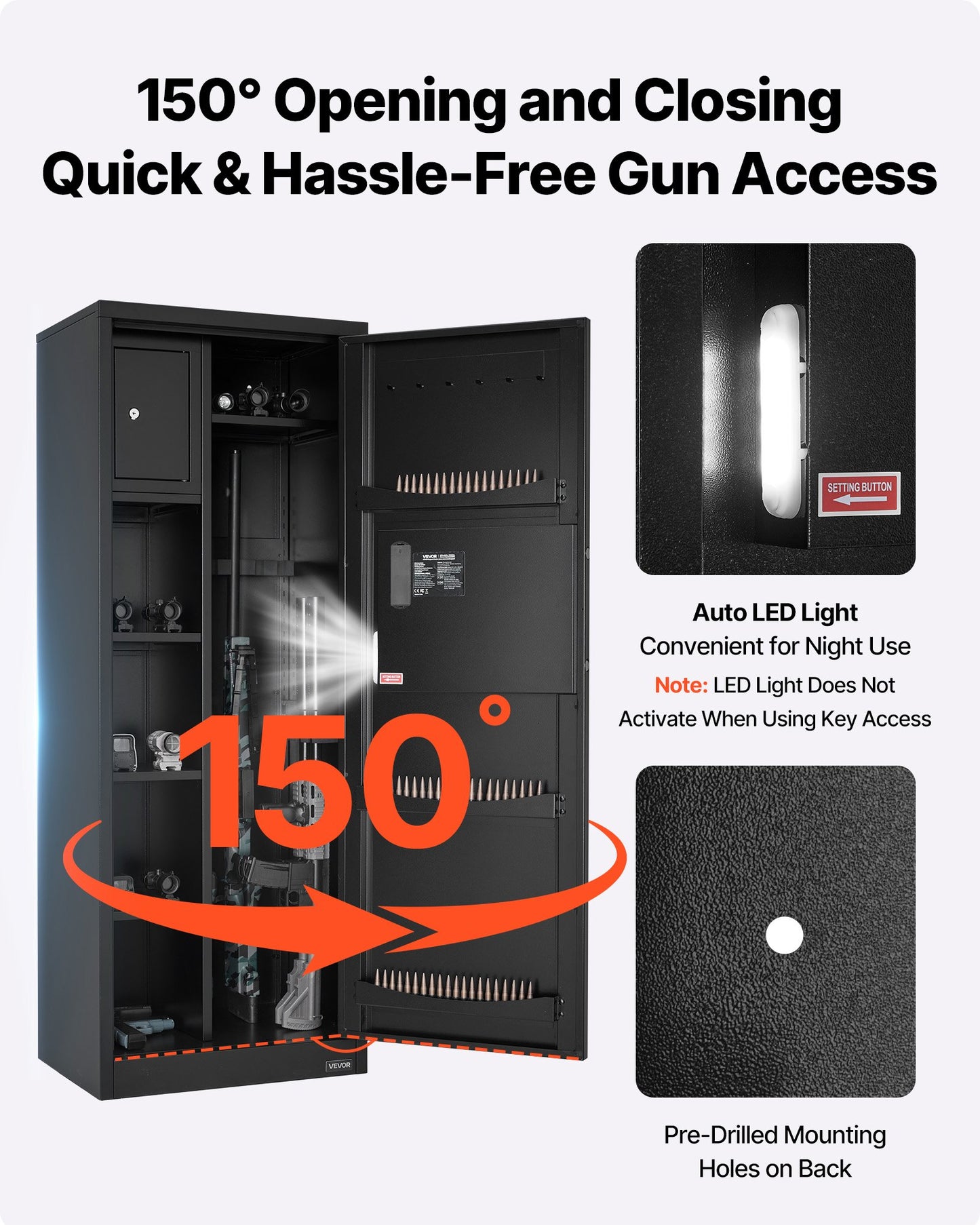 4 Gun Safe, Long Gun Cabinet for Rifles and Pistols, Quick Access Rifle Safe with 3 Ammo Slots and 2 Adjustable Racks, Large Digital Cabinet with Key and Password Lock