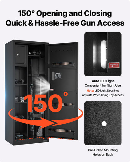 4 Gun Safe, Long Gun Cabinet for Rifles and Pistols, Quick Access Rifle Safe with 3 Ammo Slots and 2 Adjustable Racks, Large Digital Cabinet with Key and Password Lock