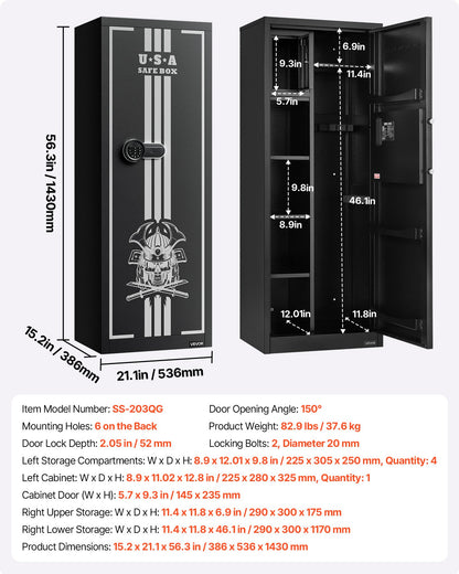 4 Gun Safe, Long Gun Cabinet for Rifles and Pistols, Quick Access Rifle Safe with 3 Ammo Slots and 2 Adjustable Racks, Large Digital Cabinet with Key and Password Lock