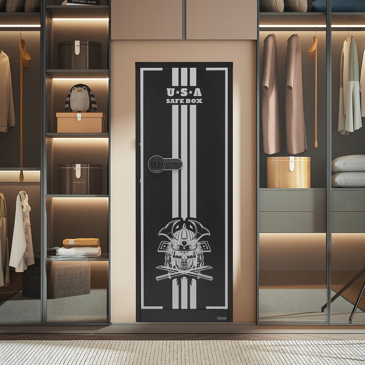 4 Gun Safe, Long Gun Cabinet for Rifles and Pistols, Quick Access Rifle Safe with 3 Ammo Slots and 2 Adjustable Racks, Large Digital Cabinet with Key and Password Lock