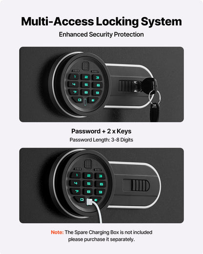 10-12 vapenskåp, långt vapenskåp för gevär och pistoler, snabbtillgängligt gevärskåp med 4 pistolfickor och 3 justerbara hyllor, stort digitalt skåp med nyckel- och lösenordslås