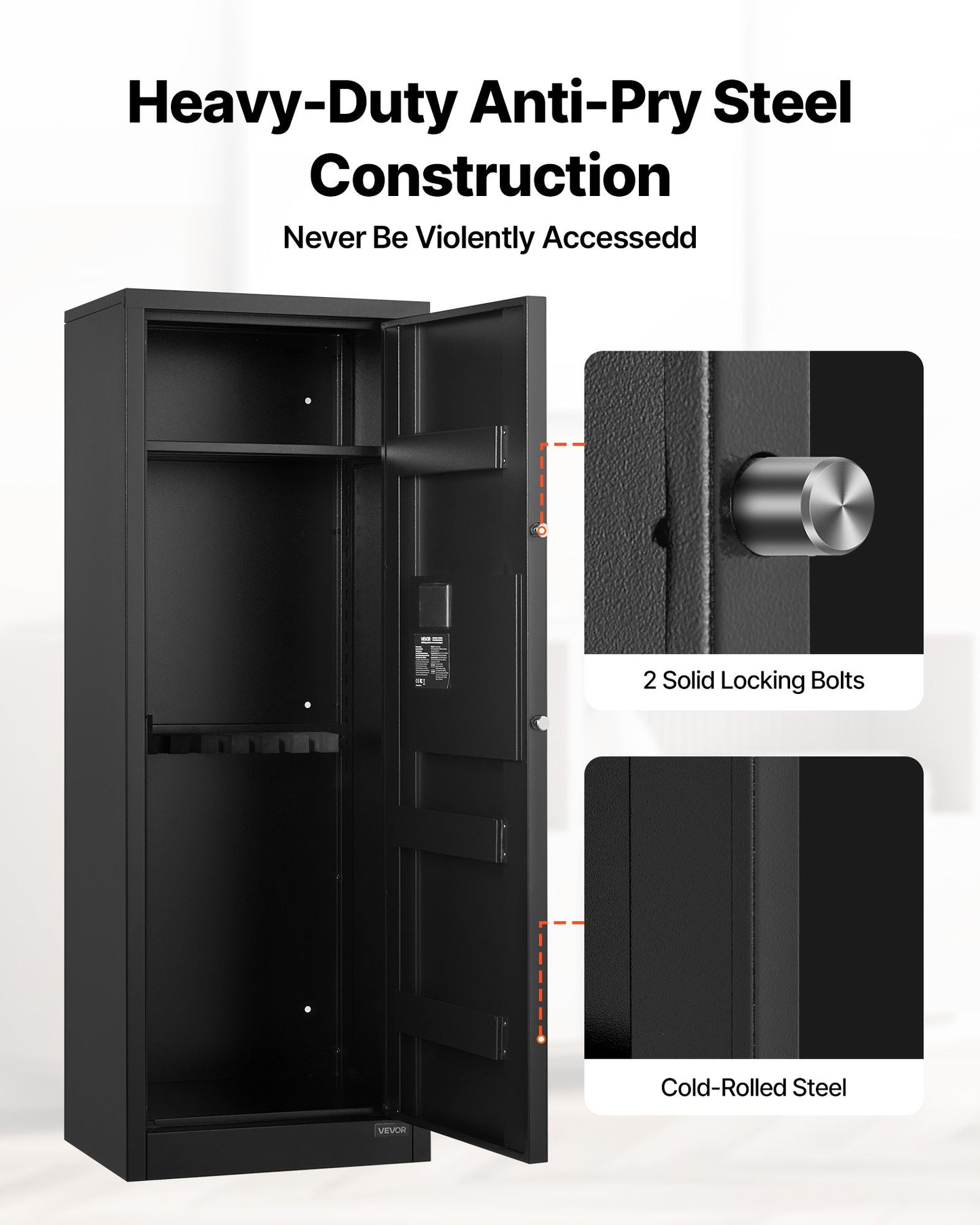 6-8 Gun Safe, Long Gun Cabinet for Rifles and Pistols, Quick Access Rifle Safe with 3 Ammo Slots and 2 Adjustable Racks, Large Digital Cabinet with Key and Password Lock