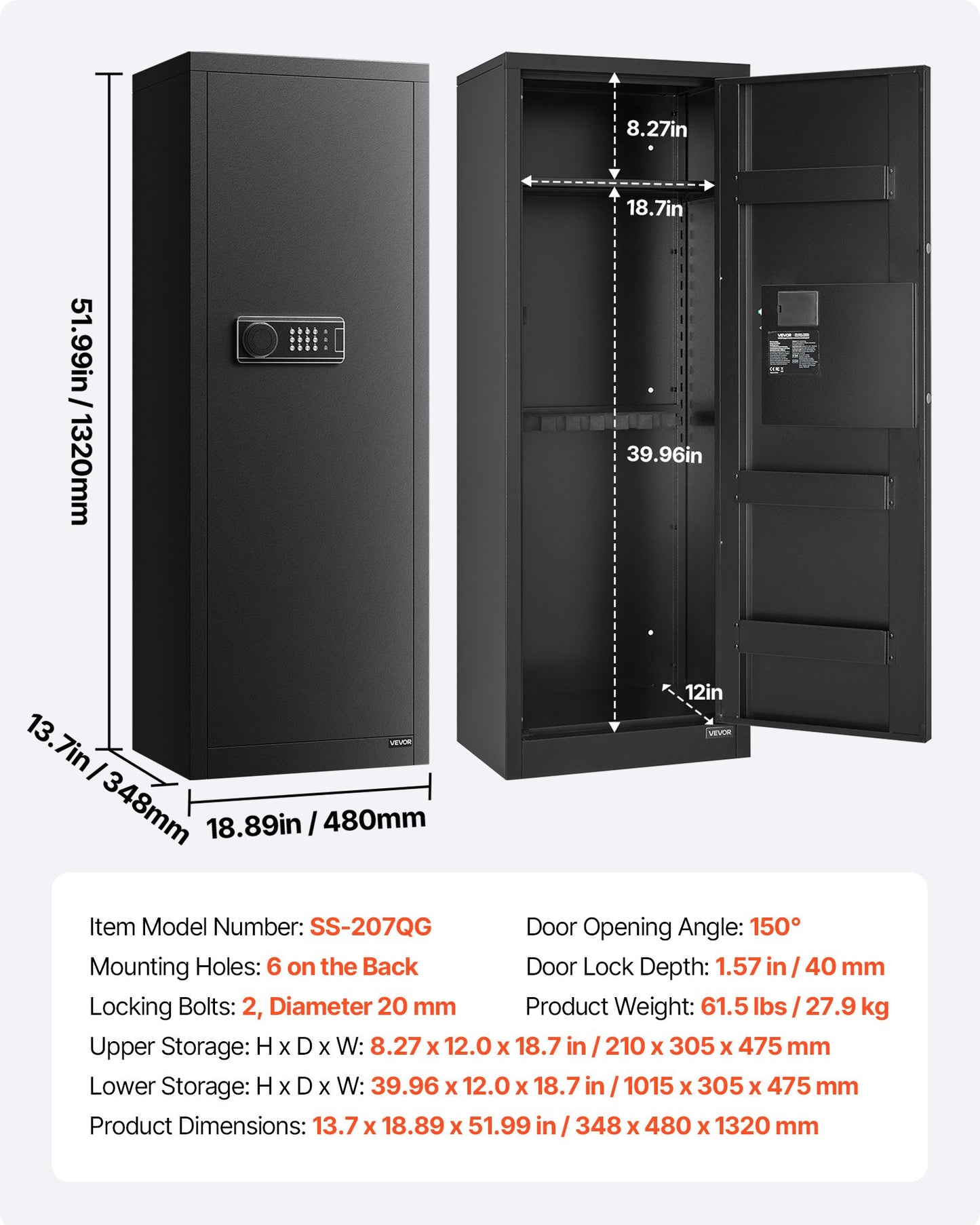 6-8 Gun Safe, Long Gun Cabinet for Rifles and Pistols, Quick Access Rifle Safe with 3 Ammo Slots and 2 Adjustable Racks, Large Digital Cabinet with Key and Password Lock