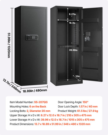 6-8 Gun Safe, Long Gun Cabinet for Rifles and Pistols, Quick Access Rifle Safe with 3 Ammo Slots and 2 Adjustable Racks, Large Digital Cabinet with Key and Password Lock
