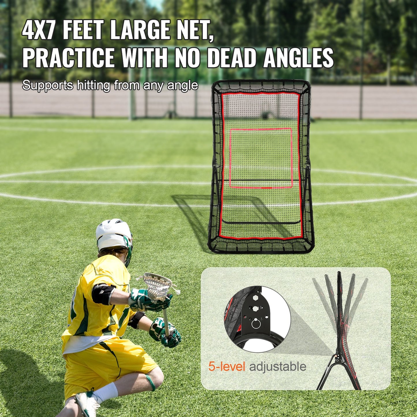 Lacrosse Rebounder for Backyard, 1219.2 x 2133.6 mm Volleyball Bounce Back Net, Pitchback Throwback Baseball Softball Return Training Screen, Adjustable Angle Shooting Practice Training Wall with Target
