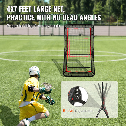 Lacrosse Rebounder for Backyard, 1219.2 x 2133.6 mm Volleyball Bounce Back Net, Pitchback Throwback Baseball Softball Return Training Screen, Adjustable Angle Shooting Practice Training Wall with Target