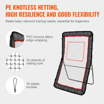 Lacrosse Rebounder for Backyard, 1219.2 x 2133.6 mm Volleyball Bounce Back Net, Pitchback Throwback Baseball Softball Return Training Screen, Adjustable Angle Shooting Practice Training Wall with Target