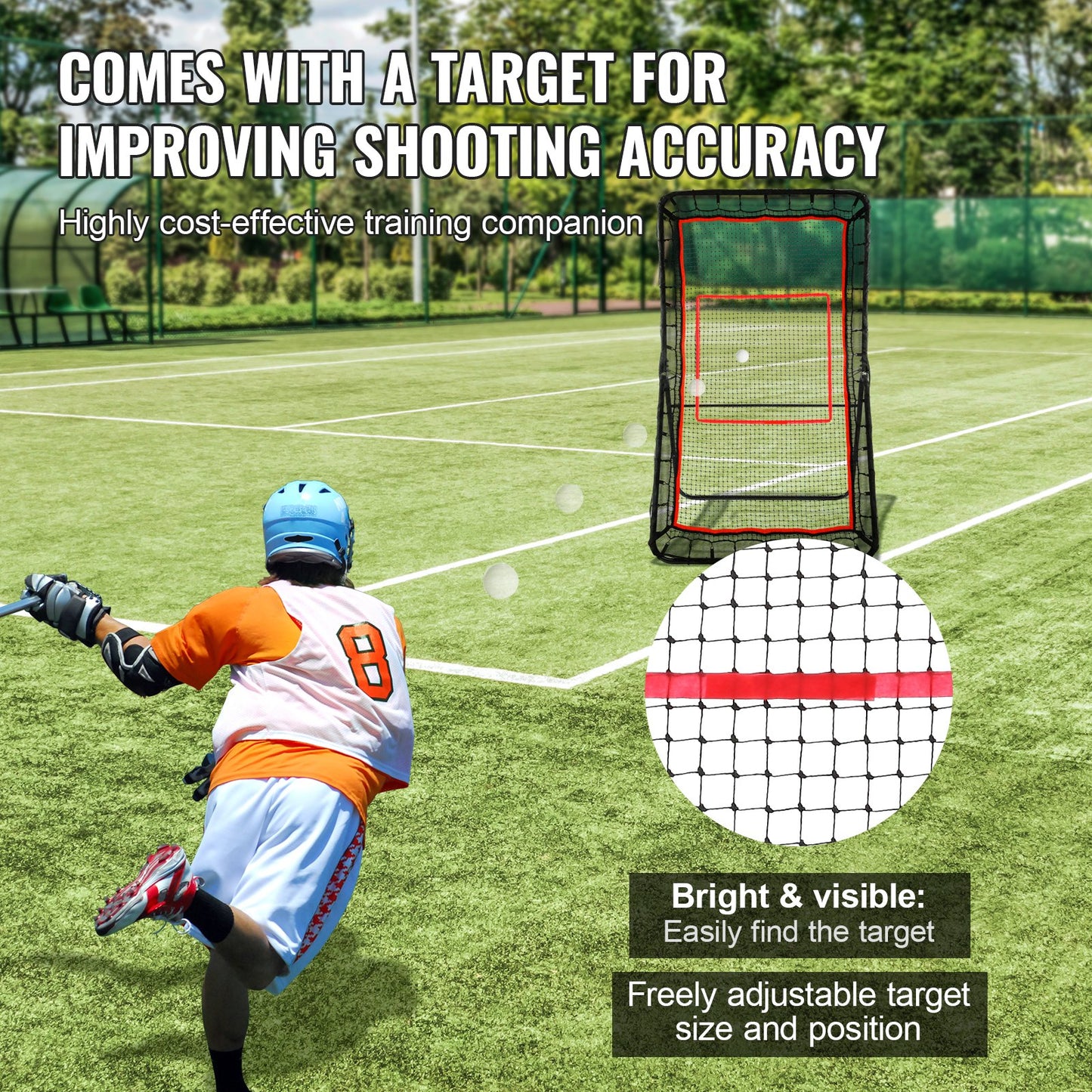 Lacrosse Rebounder for Backyard, 1219.2 x 2133.6 mm Volleyball Bounce Back Net, Pitchback Throwback Baseball Softball Return Training Screen, Adjustable Angle Shooting Practice Training Wall with Target