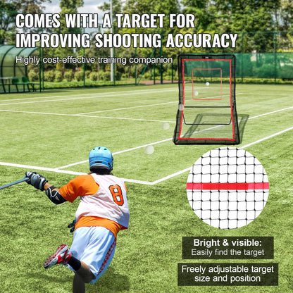 Lacrosse-rebounder för trädgården, 1524 x 2133,6 mm volleyboll-studsnät, pitchback throwback baseboll softboll returträningsskärm, justerbar vinkel skjutövningsvägg med måltavla