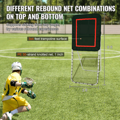 Folding Lacrosse Rebounder for Backyard, 3x8 Ft Volleyball Bounce Back Net, Pitchback Throwback Baseball Softball Return Training Screen, Adjustable Angle Shooting Practice Training Wall, Black