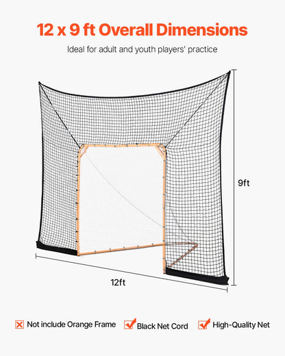 Hockey and Lacrosse Goal Backstop, 12x9 ft Lacrosse Net with Extended Coverage, Quick Easy Setup Complete Accessories Training Net, Backyard Lacrosse Equipment, for Youth Adult (NET ONLY)