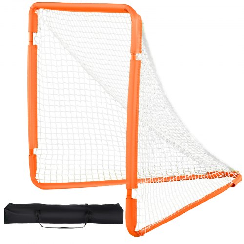 Lacrosse Goal, 4' x 4' Small Kids Lacrosse Net, Folding Portable Lacrosse Goal with Carry Bag, Iron Frame Backyard Training Equipment, Quick & Easy Setup, Perfect for Youth Training, Orange