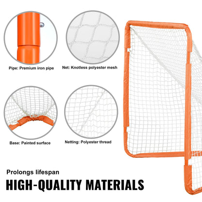 Lacrosse Goal, 4' x 4' Small Kids Lacrosse Net, Folding Portable Lacrosse Goal with Carry Bag, Iron Frame Backyard Training Equipment, Quick & Easy Setup, Perfect for Youth Training, Orange