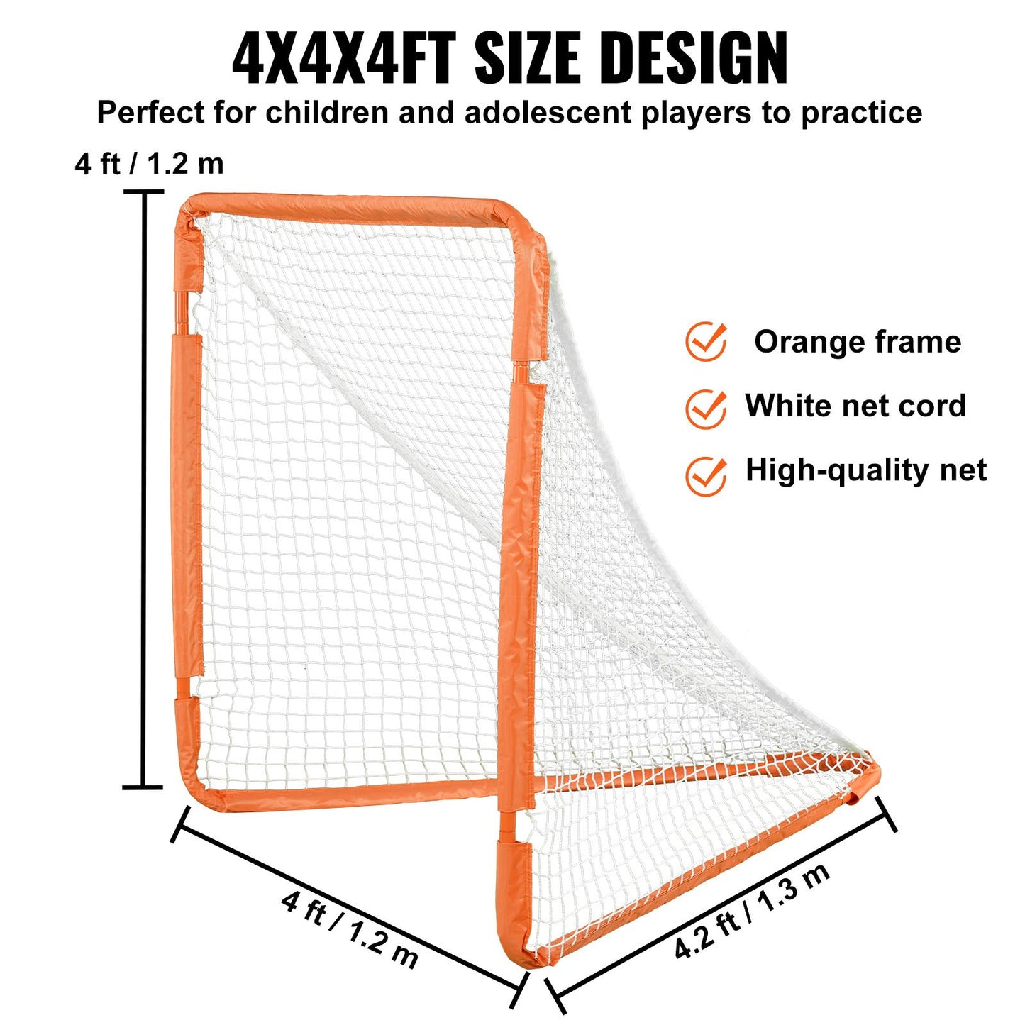 Lacrosse Goal, 4' x 4' Small Kids Lacrosse Net, Folding Portable Lacrosse Goal with Carry Bag, Iron Frame Backyard Training Equipment, Quick & Easy Setup, Perfect for Youth Training, Orange
