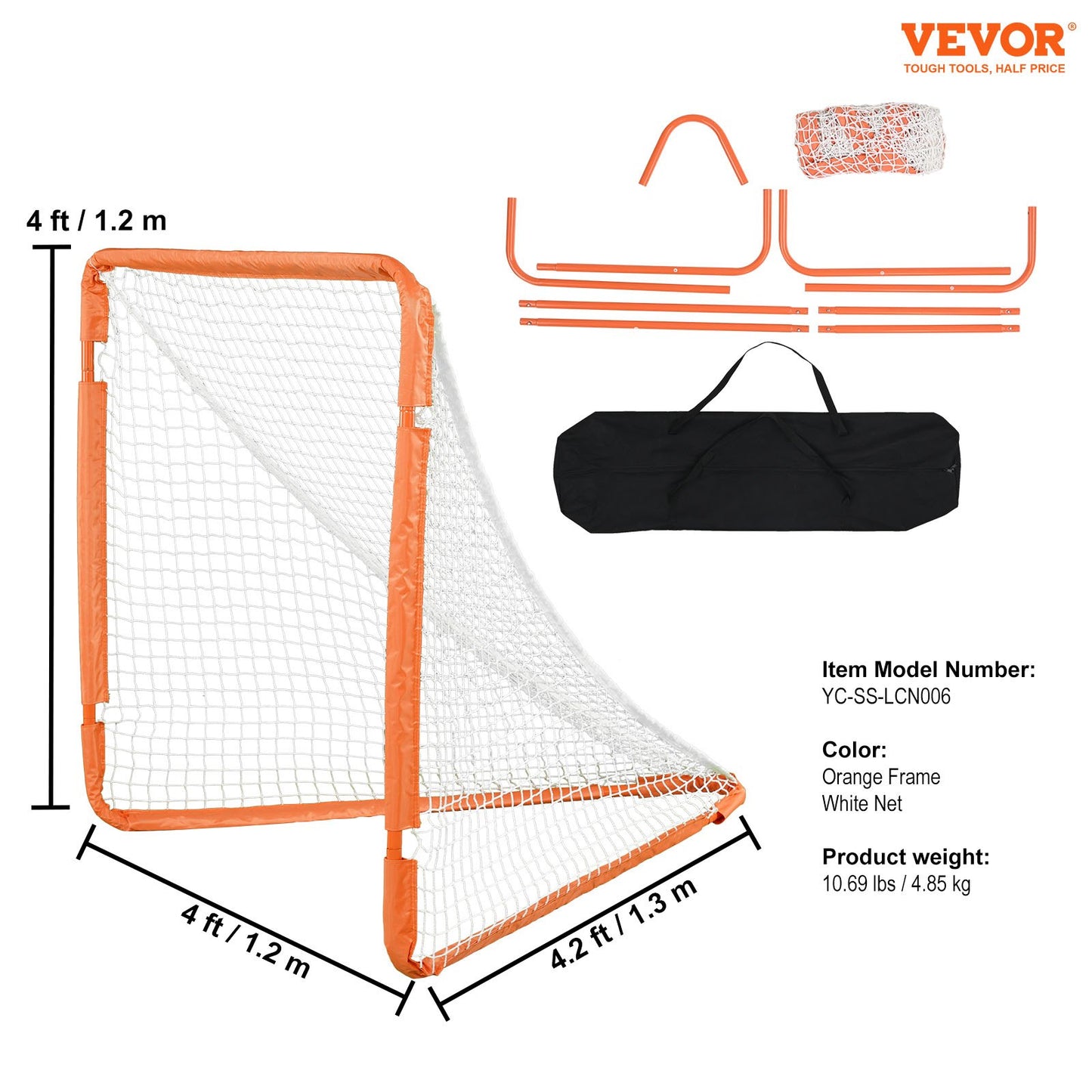 Lacrosse Goal, 4' x 4' Small Kids Lacrosse Net, Folding Portable Lacrosse Goal with Carry Bag, Iron Frame Backyard Training Equipment, Quick & Easy Setup, Perfect for Youth Training, Orange