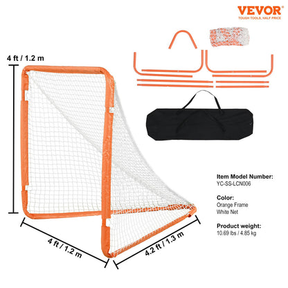 Lacrosse Goal, 4' x 4' Small Kids Lacrosse Net, Folding Portable Lacrosse Goal with Carry Bag, Iron Frame Backyard Training Equipment, Quick & Easy Setup, Perfect for Youth Training, Orange