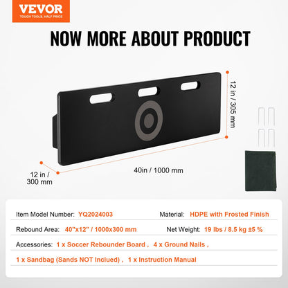 Soccer Rebounder Board, 40"X12" Portable Soccer Wall with 2 Angles Rebound, Foldable HDPE Kickback Rebound Board, Soccer Training Equipment for Kids and Adults, Passing & Shooting Practice