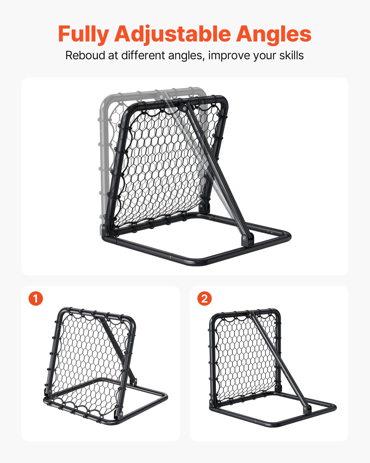Soccer Rebounder Rebound Net, Kick-Back 34"x34", Portable Football Training Gifts, Fully Adjustable Angles Goal Net, Aids & Equipment for Kids Teens & All Ages, Easy Set Up & Perfect Storage