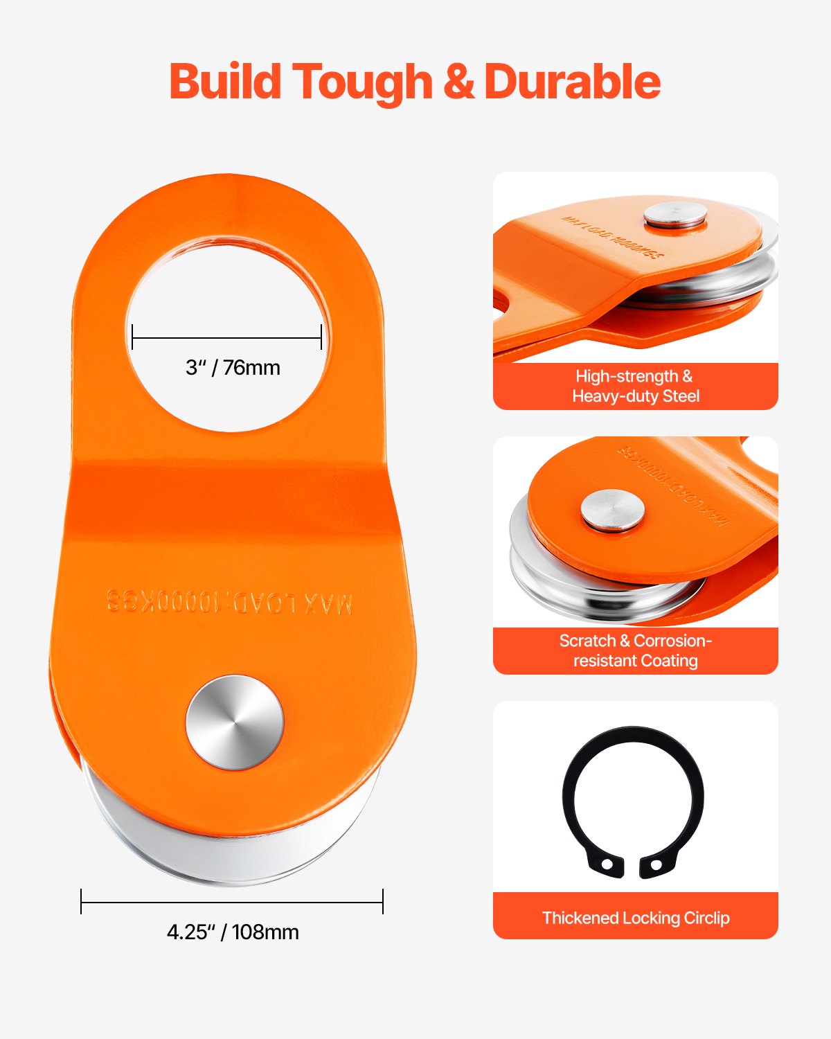 10 T Winch Snatch Block, 22,000 lbs Capacity Block and Tackle Pulley System, Work with 0.4" - 0.55" Rope, Winch Hook Accessories, Heavy Duty Offroad Recovery Accessory for Truck Tractor ATV UTV