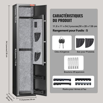 5 Rifles Gun Safe, Rifle Safe with Fingerprint Lock, Quick Access Gun Storage Cabinet for Shotguns with Removable Shelf, Pistol Rack, Ammo Storage Box for Home Long Gun and Pistols
