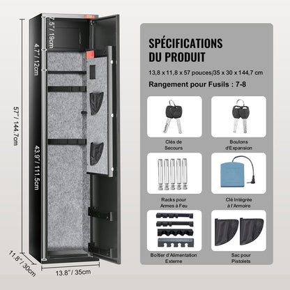 7-8 Rifles Gun Safe, Rifle Safe with Digital Keypad & Lock, Gun Storage Cabinet with Built-in Storage Locker, Removable Storage Shelf for Home Long Gun and Pistols