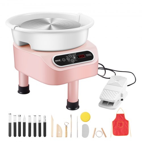Pottery Wheel, 10 inch Pottery Forming Machine, 350W Electric Wheel for Pottery with Foot Pedal and LCD Touch Screen, Direct Drive Ceramic Wheel with 3 Support Legs for DIY Art Craft, Pink