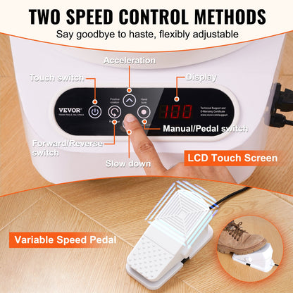 Keramikhjul, 10 tums keramikformningsmaskin, 350W elektriskt hjul för keramik med fotpedal och LCD-pekskärm, direktdrivet keramiskt hjul med 3 stödben för gör-det-själv-konst, vit