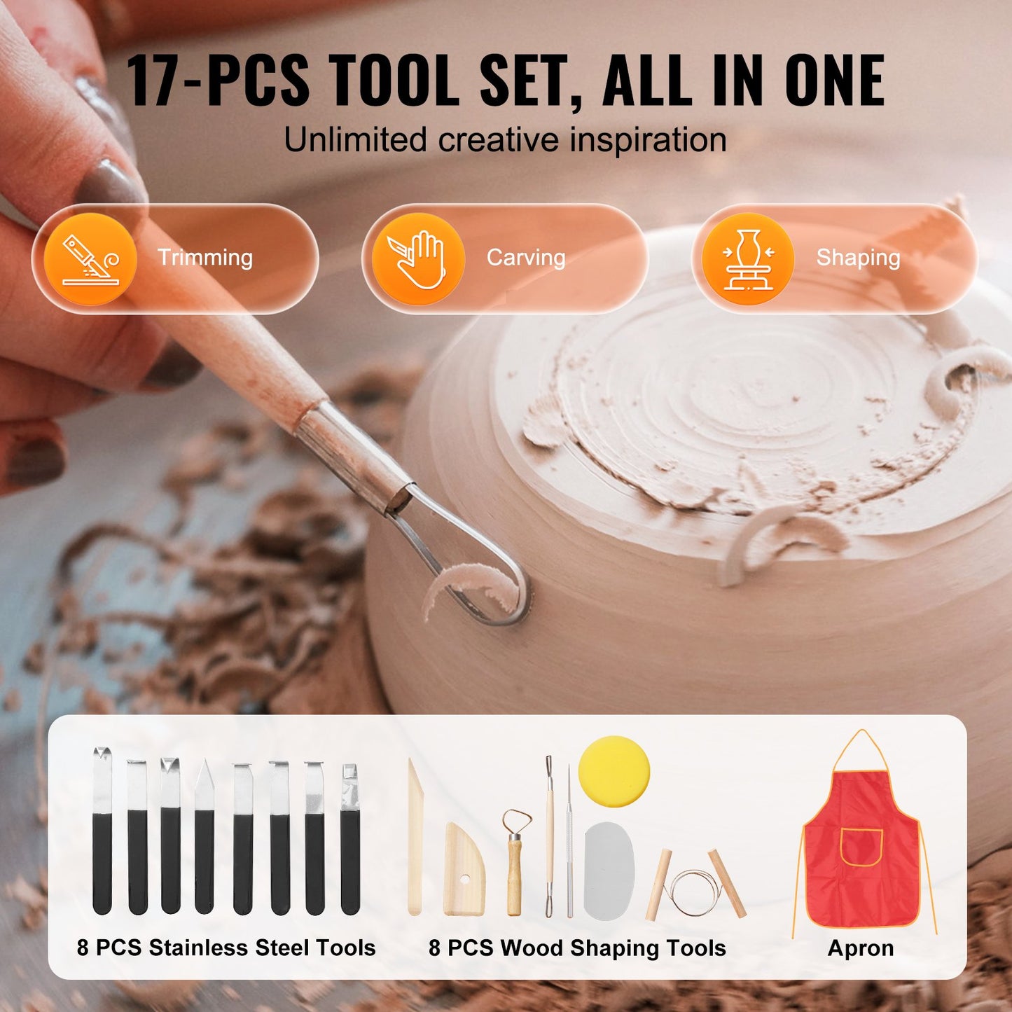 Drejskiva 27,9 cm keramisk skiva, fotpedal, pekskärm, förkläde, 350 W, vit