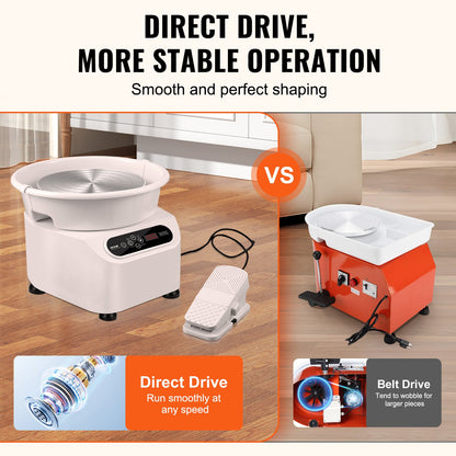 Drejskiva 27,9 cm keramisk skiva, fotpedal, pekskärm, förkläde, 450 W, vit