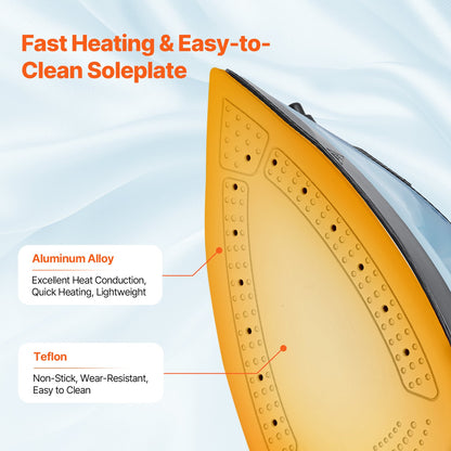 Ångstrykjärn, 1600W klädstrykjärn, aluminiumlegering + PTFE-stryksula, automatisk avstängning, självrengörande, fyra temperaturinställningar, snabb uppvärmning, droppfri, klädstrykjärn för hemmastrykning