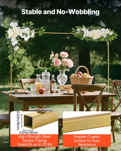 Over the Table Rod Stand with Clamps, Adjustable 71-249 cm Length & 33-106 cm Height, Table Arch Stand with Floral Accessories, Gold Balloon Frame for Wedding Birthday Party Christmas Decoration