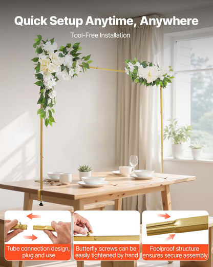 Over the Table Rod Stand with Clamps, Adjustable 71-249 cm Length & 33-106 cm Height, Table Arch Stand with Floral Accessories, Gold Balloon Frame for Wedding Birthday Party Christmas Decoration