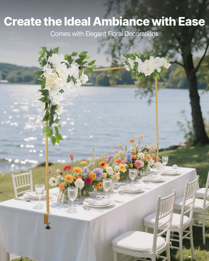 Over the Table Rod Stand with Clamps, Adjustable 71-249 cm Length & 33-106 cm Height, Table Arch Stand with Floral Accessories, Gold Balloon Frame for Wedding Birthday Party Christmas Decoration