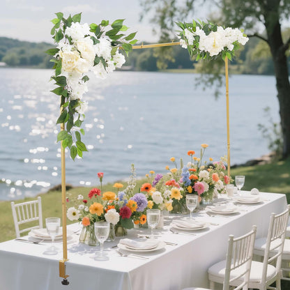 Over the Table Rod Stand with Clamps, Adjustable 71-249 cm Length & 33-106 cm Height, Table Arch Stand with Floral Accessories, Gold Balloon Frame for Wedding Birthday Party Christmas Decoration