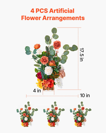 Stående konstgjorda blomsterarrangemang 4 st, 450 mm höga konstgjorda blomsterdekorationer för bröllopsgång, orange blomdekorationer för ceremoni, mottagning, fest, utomhusdekor
