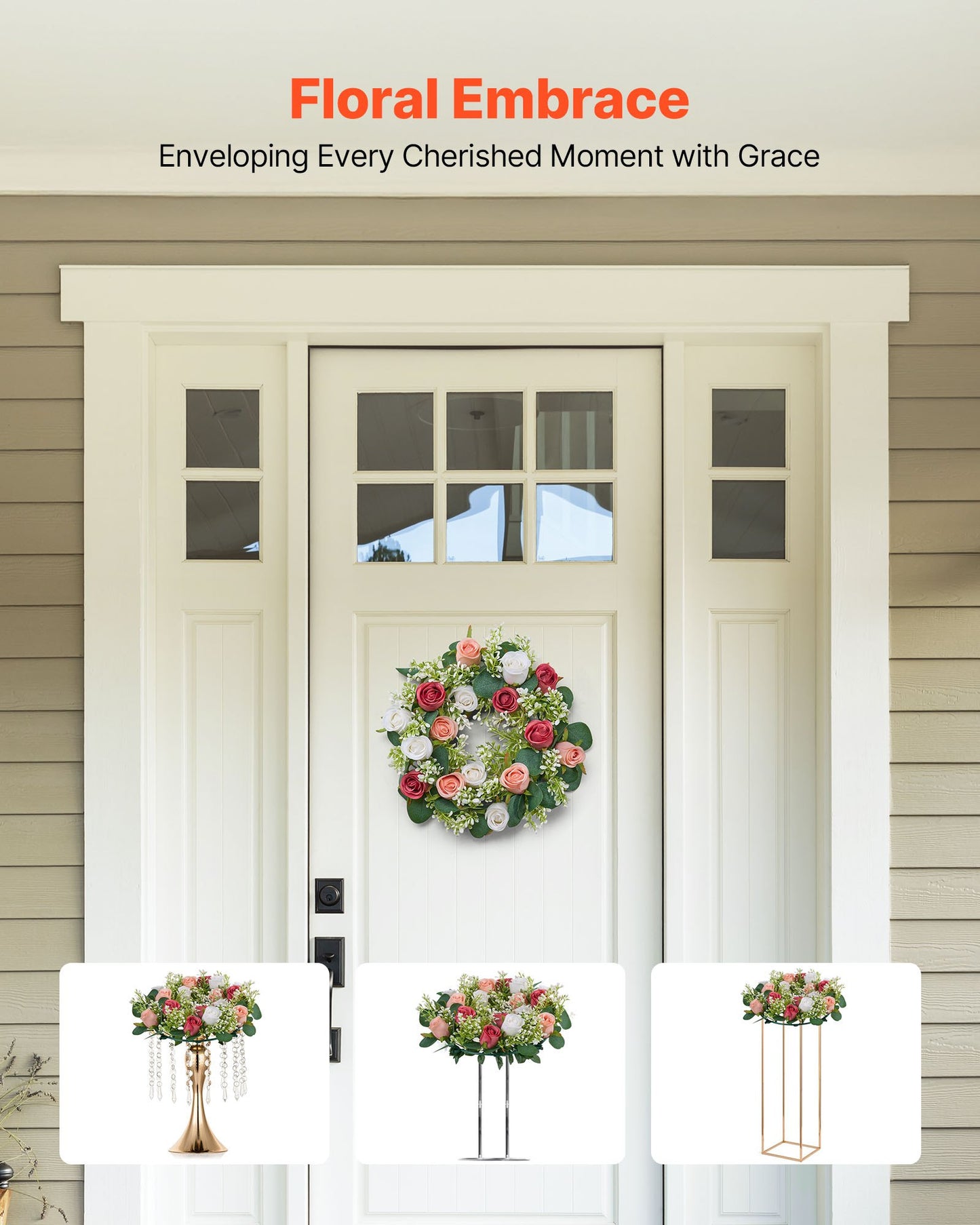 Konstgjord roskrans, 340 mm diameter konstgjord blomkrans med rosa och vita rosor, blomsterarrangemang mittpunkt för alla hjärtans dag, mors dag, fest, bröllop och heminredning, 10 st