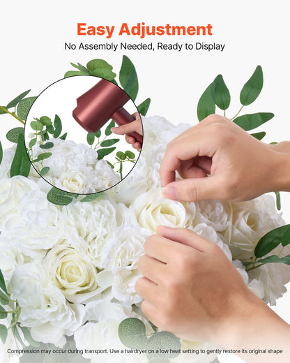 Blombollarrangemang Bukett 10 st, 450 mm diameter Konstgjorda blombollar Vita rosor Bröllopsbordsdekorationer, Konstgjorda blomsterarrangemang för bröllopsbordsdekorationer Hembordsdekorationer