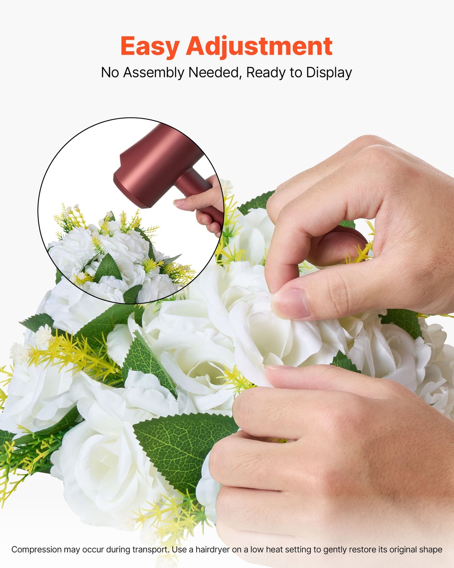 Blombollarrangemang Bukett 10 st, 240 mm diameter Konstgjorda blombollar Bröllopsrosbordsdekorationer, Konstgjorda blomsterarrangemang för bröllopsbordsdekorationer, Vit