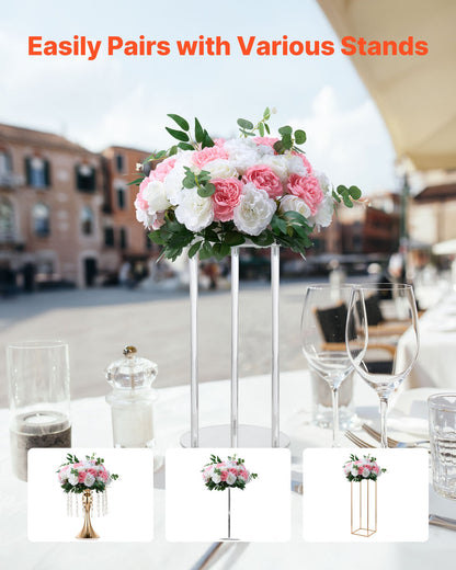 Blombollsarrangemang Bukett 10 st, 450 mm diameter Konstgjorda blombollar Bröllopsbordsdekorationer, Rosarrangemang för bröllopsbordsdekorationer Heminredning, Rosa och vita rosor