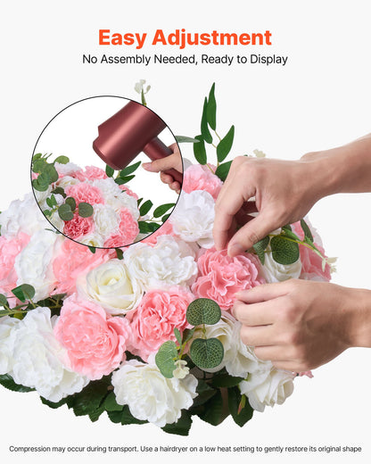 Blombollsarrangemang Bukett 10 st, 450 mm diameter Konstgjorda blombollar Bröllopsbordsdekorationer, Rosarrangemang för bröllopsbordsdekorationer Heminredning, Rosa och vita rosor